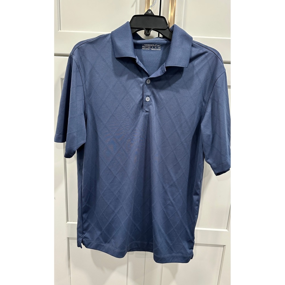 Nike Golf Dri-FIT Polo Shirt Diamond‎ Pattern Athletic Blue Mens Size S